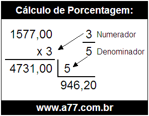 Calcular 3/5 de R$ 1577,00