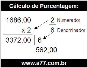 Quanto é 2/6 de R$ 1686,00
