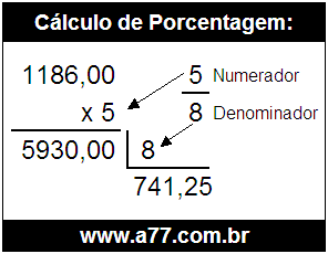 Calcular 5/8 de R$ 1186,00