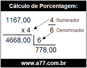 Calcular 4/6 de R$ 1167,00