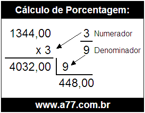 Calcular 3/9 de R$ 1344,00