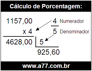 Calcular 4/5 de R$ 1157,00