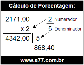 Calcular 2/5 de R$ 2171,00