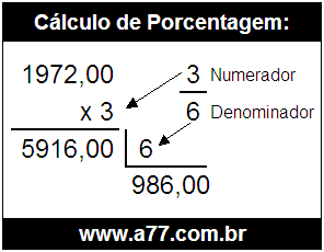 Quanto é 3/6 de R$ 1972,00