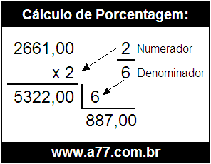 Calcular 2/6 de R$ 2661,00