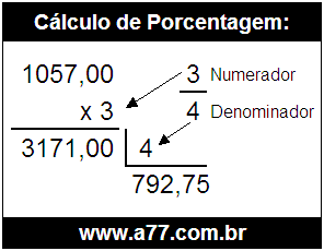 Quanto é 3/4 de R$ 1057,00