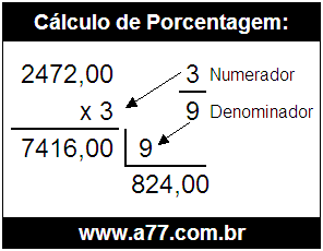 Calcular 3/9 de R$ 2472,00