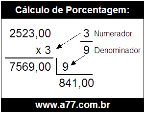 Calcular 3/9 de R$ 2523,00