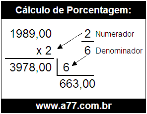 Quanto é 2/6 de R$ 1989,00