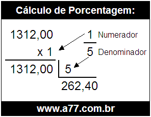 Calcular 1/5 de R$ 1312,00