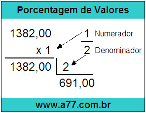Quanto é 1/2 de R$ 1382,00