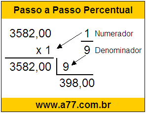 Quanto é 1/9 de R$ 3582,00