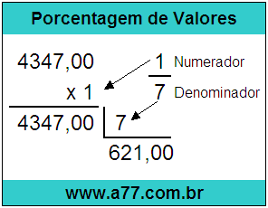 Calcular 1/7 de R$ 4347,00