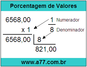 Calcular 1/8 de R$ 6568,00