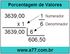 Calcular 1/6 de R$ 3639,00