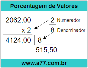 Calcular 2/8 de R$ 2062,00