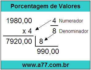 Calcular 4/8 de R$ 1980,00