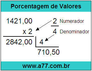 Quanto é 2/4 de R$ 1421,00