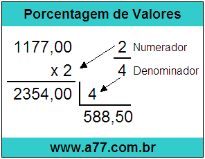 Calcular 2/4 de R$ 1177,00