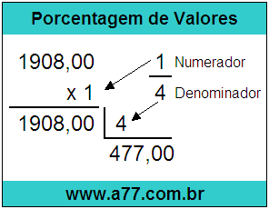 Calcular 1/4 de R$ 1908,00