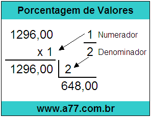 Calcular 1/2 de R$ 1296,00