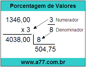 Calcular 3/8 de R$ 1346,00