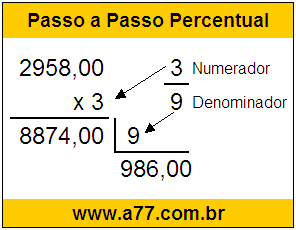 Calcular 3/9 de R$ 2958,00