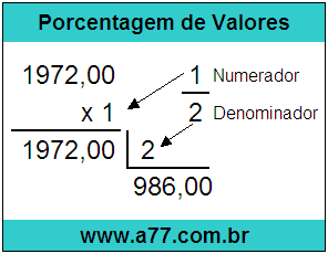 Calcular 1/2 de R$ 1972,00