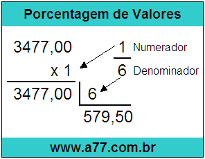 Quanto é 1/6 de R$ 3477,00