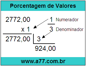 Calcular 1/3 de R$ 2772,00