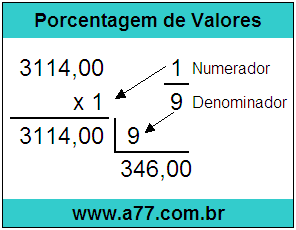 Calcular 1/9 de R$ 3114,00