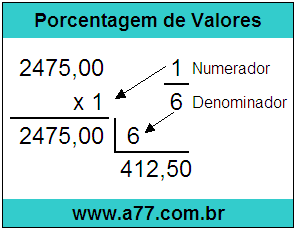 Calcular 1/6 de R$ 2475,00