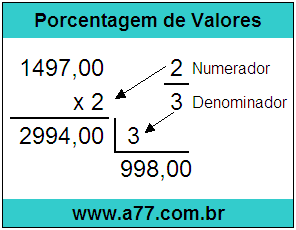 Calcular 2/3 de R$ 1497,00