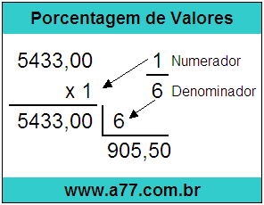 Calcular 1/6 de R$ 5433,00