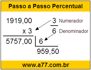 Quanto é 3/6 de R$ 1919,00