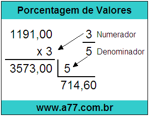 Calcular 3/5 de R$ 1191,00