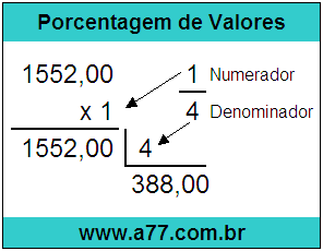 Calcular 1/4 de R$ 1552,00