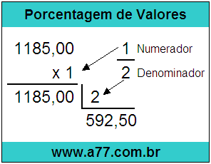 Calcular 1/2 de R$ 1185,00