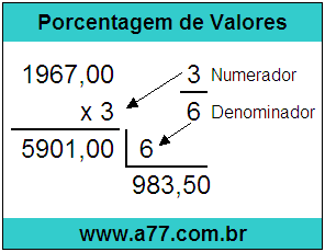 Quanto é 3/6 de R$ 1967,00