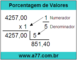 Calcular 1/5 de R$ 4257,00