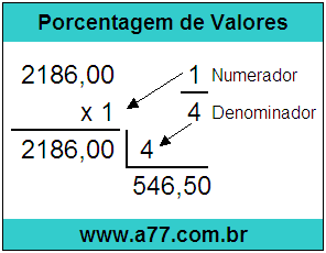 Quanto é 1/4 de R$ 2186,00