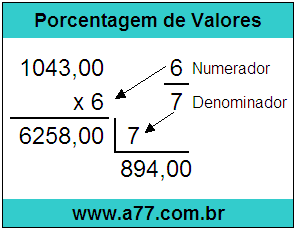 Calcular 6/7 de R$ 1043,00