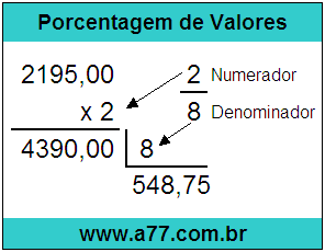 Quanto é 2/8 de R$ 2195,00