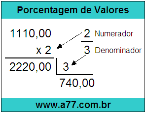 Quanto é 2/3 de R$ 1110,00