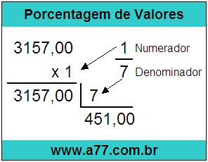 Calcular 1/7 de R$ 3157,00