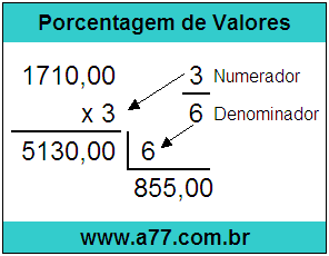 Calcular 3/6 de R$ 1710,00