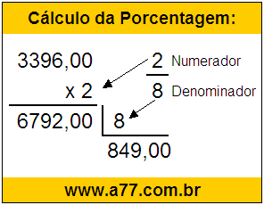 Quanto é 2/8 de R$ 3396,00
