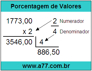 Calcular 2/4 de R$ 1773,00