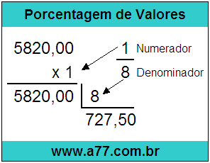 Calcular 1/8 de R$ 5820,00