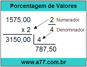 Calcular 2/4 de R$ 1575,00